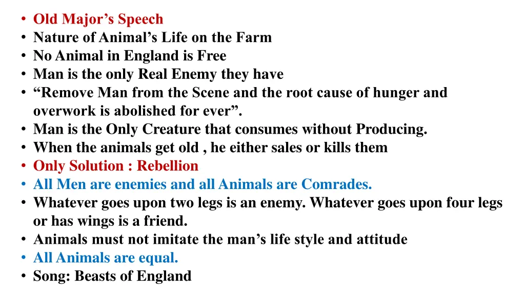 old major s speech nature of animal s life