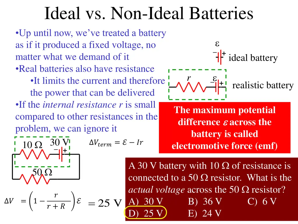 ideal vs non ideal batteries up until