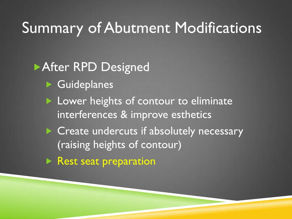summary of abutment modifications