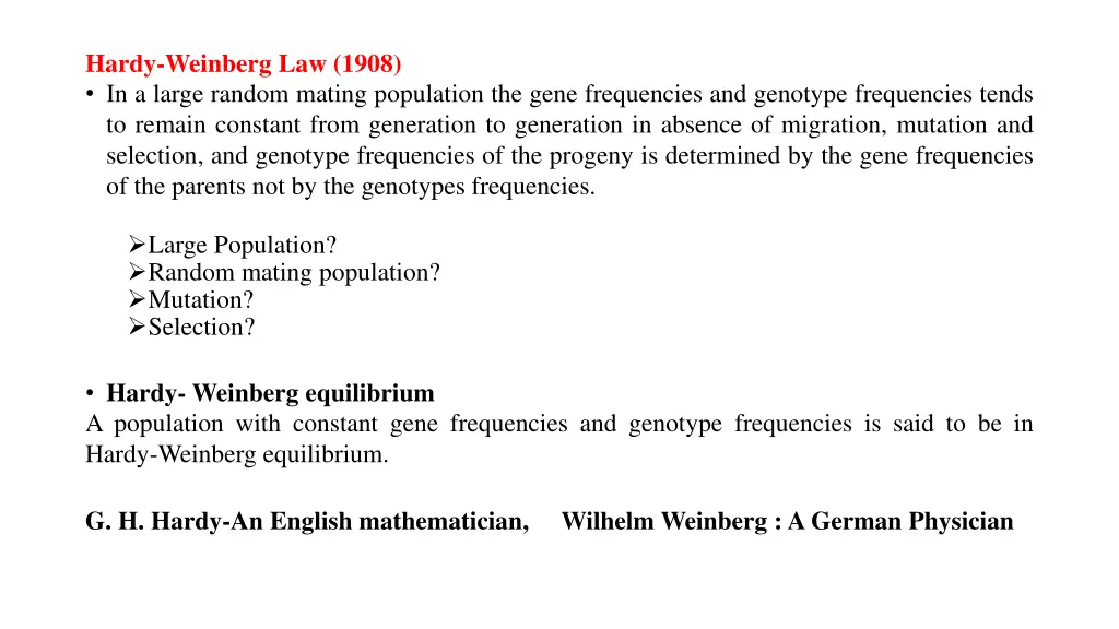 hardy weinberg law 1908 in a large random mating