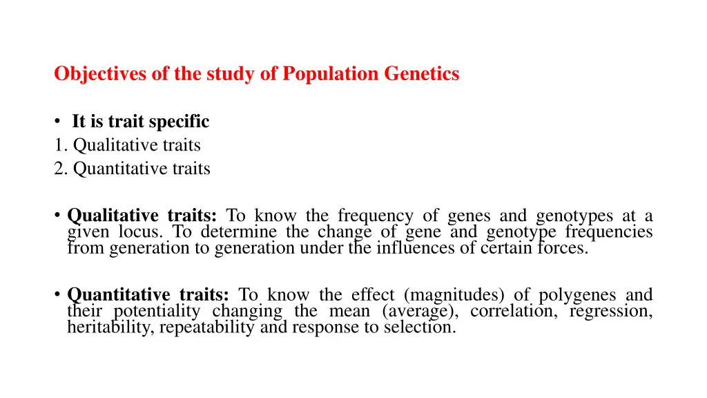 objectives of the study of population genetics