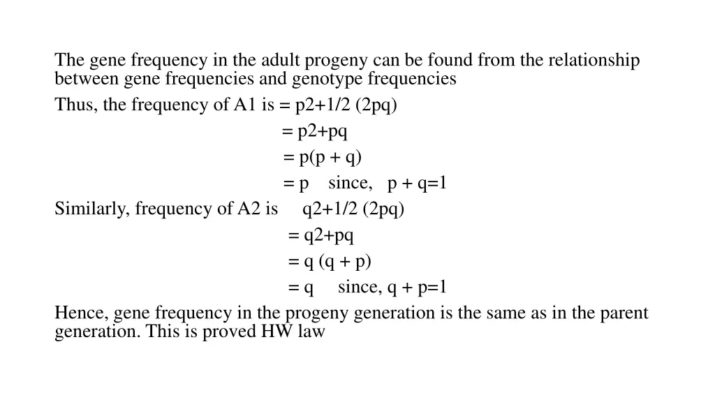 the gene frequency in the adult progeny
