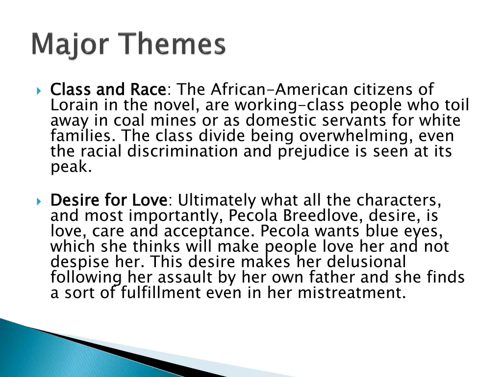 class and race lorain in the novel are working
