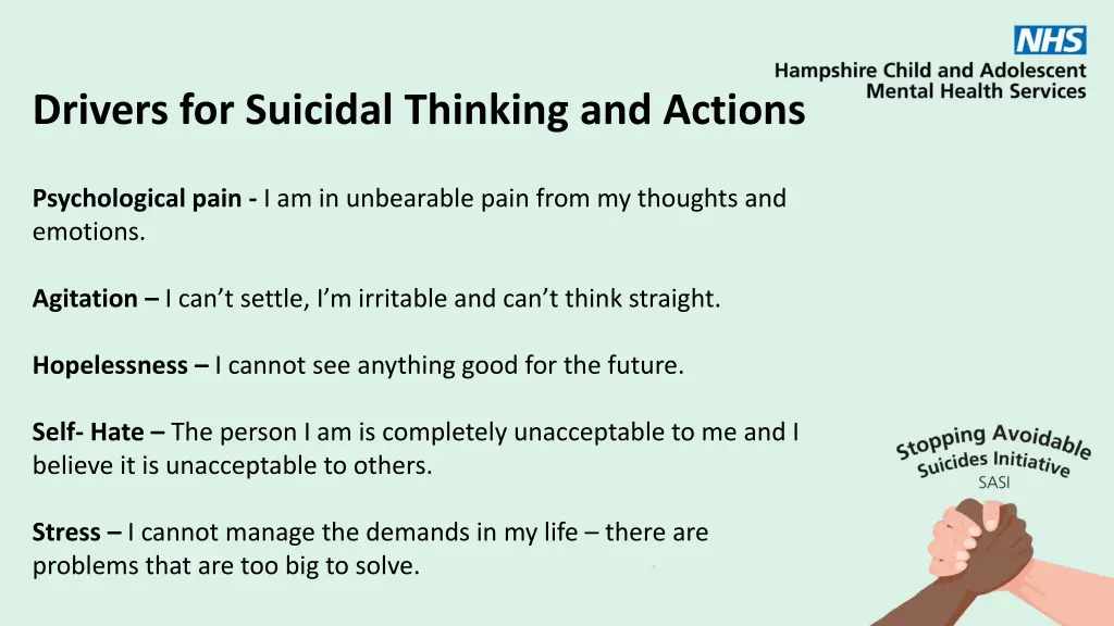drivers for suicidal thinking and actions