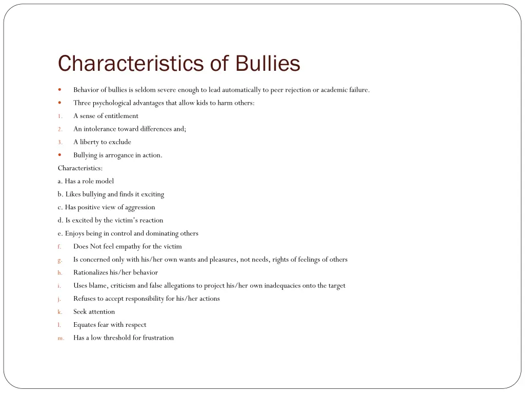 characteristics of bullies