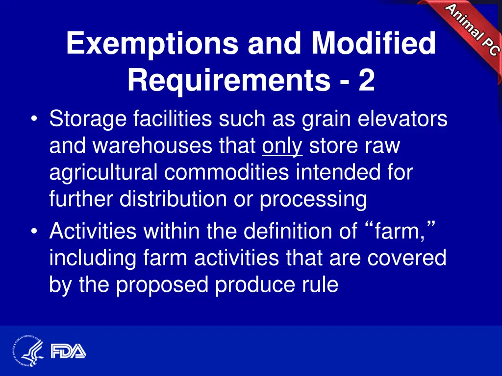 exemptions and modified requirements 2 storage