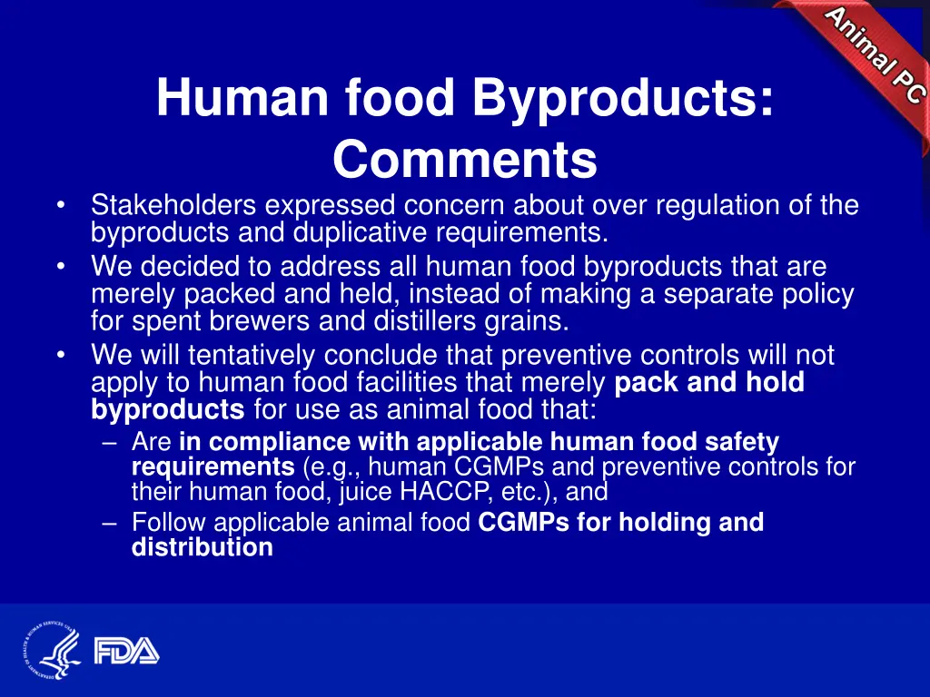 human food byproducts comments stakeholders