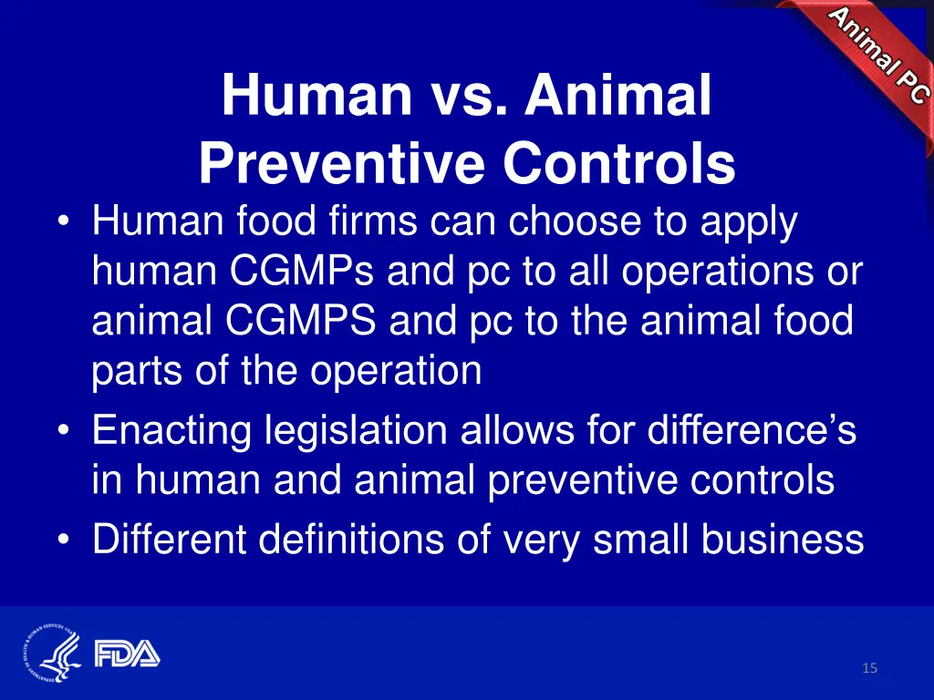 human vs animal preventive controls human food