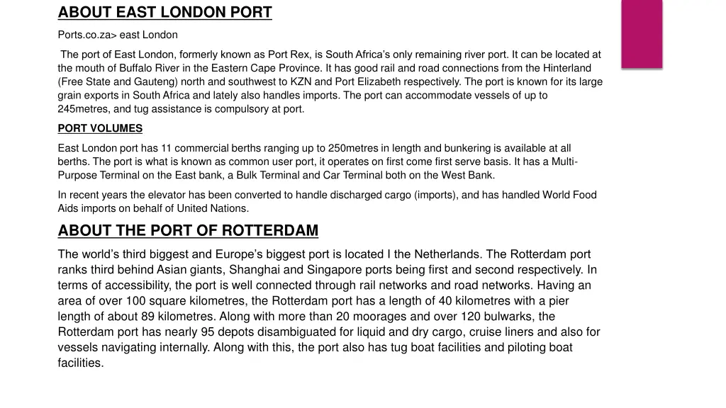 about east london port