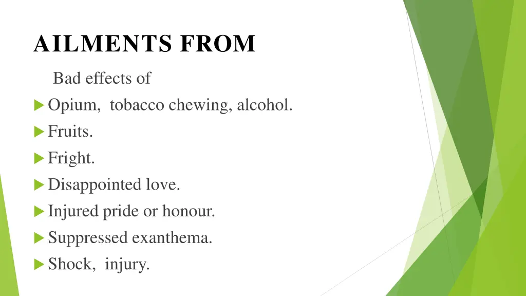 ailments from