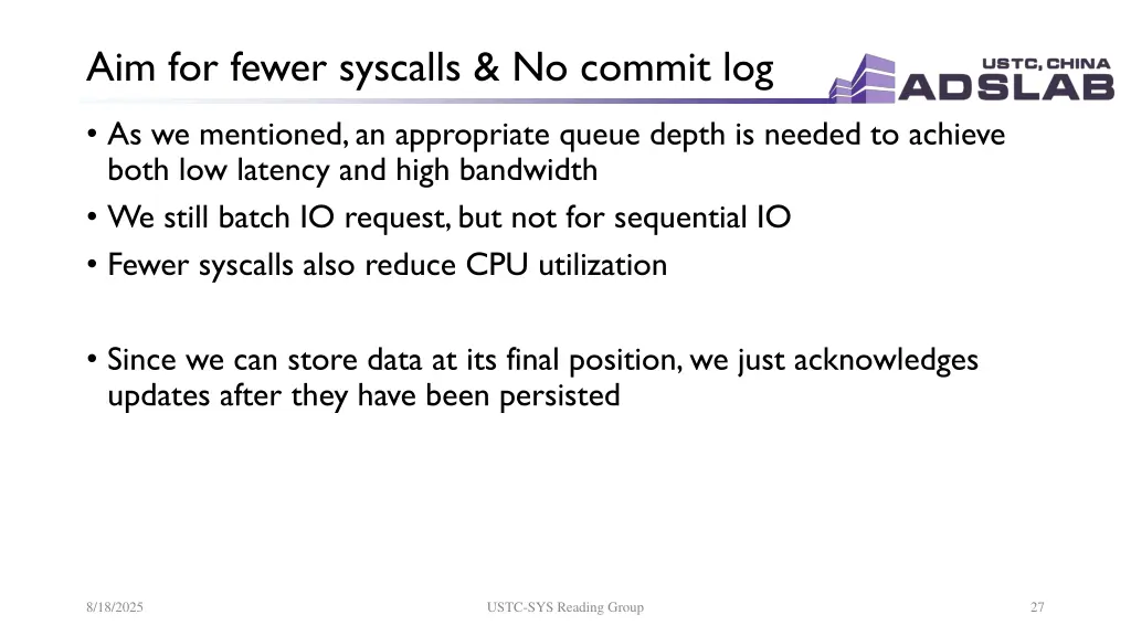 aim for fewer syscalls no commit log