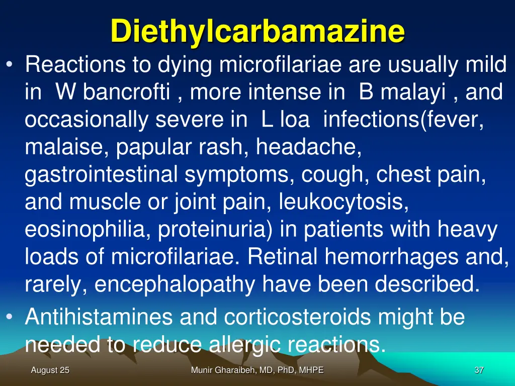 diethylcarbamazine reactions to dying