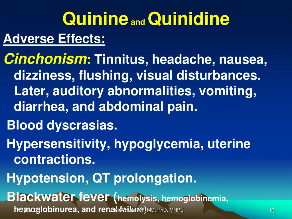 quinine and quinidine adverse effects cinchonism