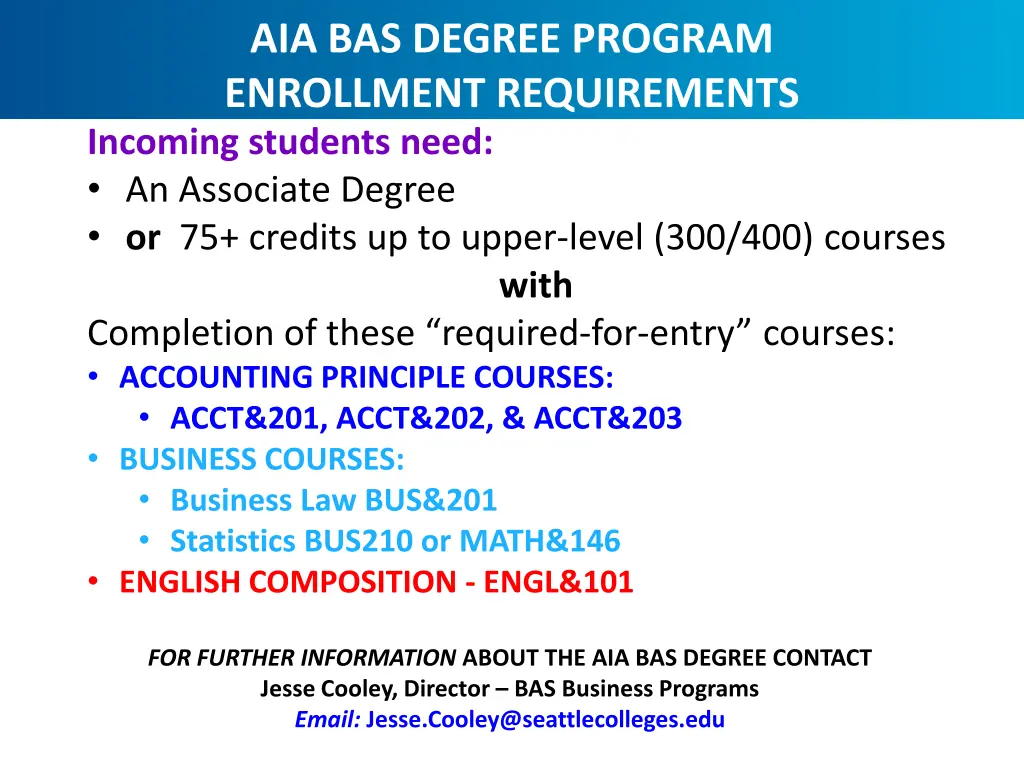 aia bas degree program enrollment requirements