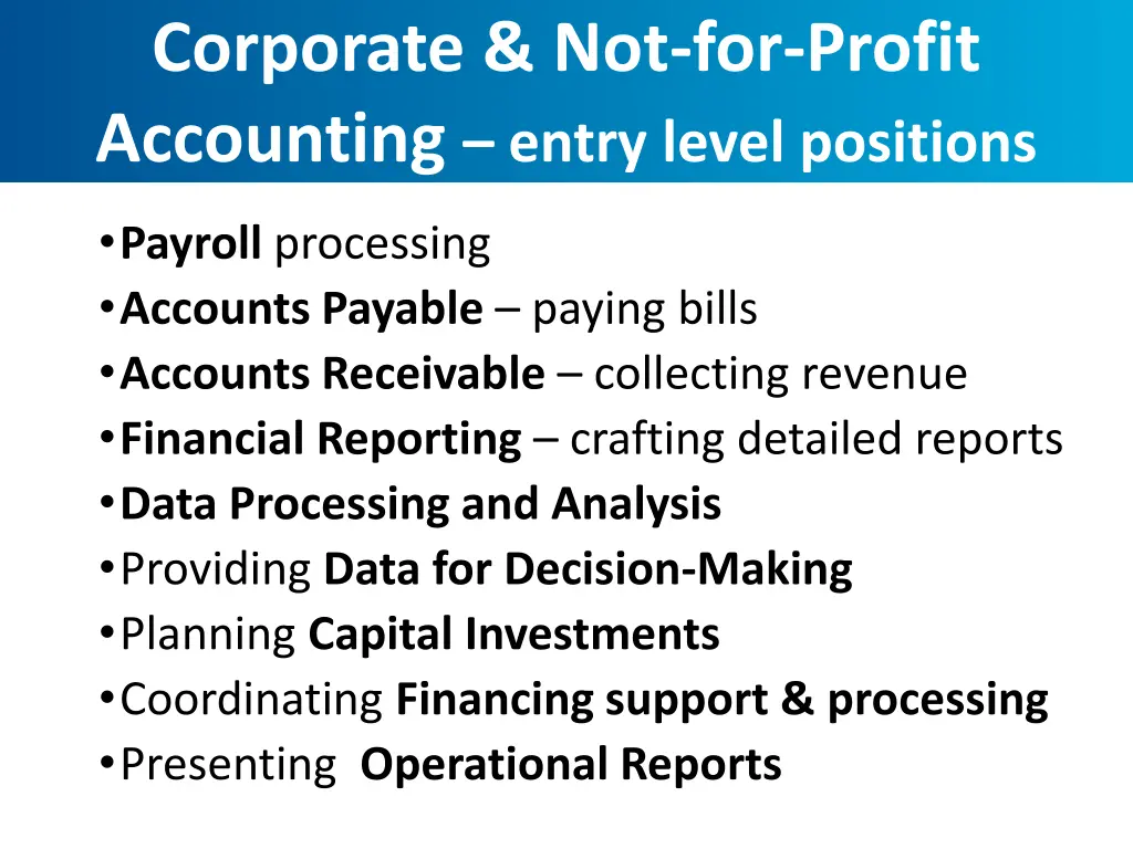 corporate not for profit accounting entry level