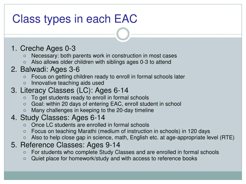 class types in each eac