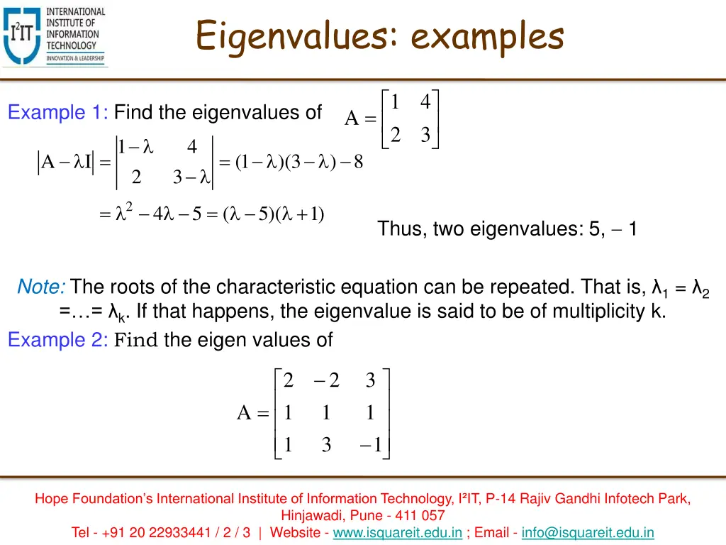 eigenvalues examples