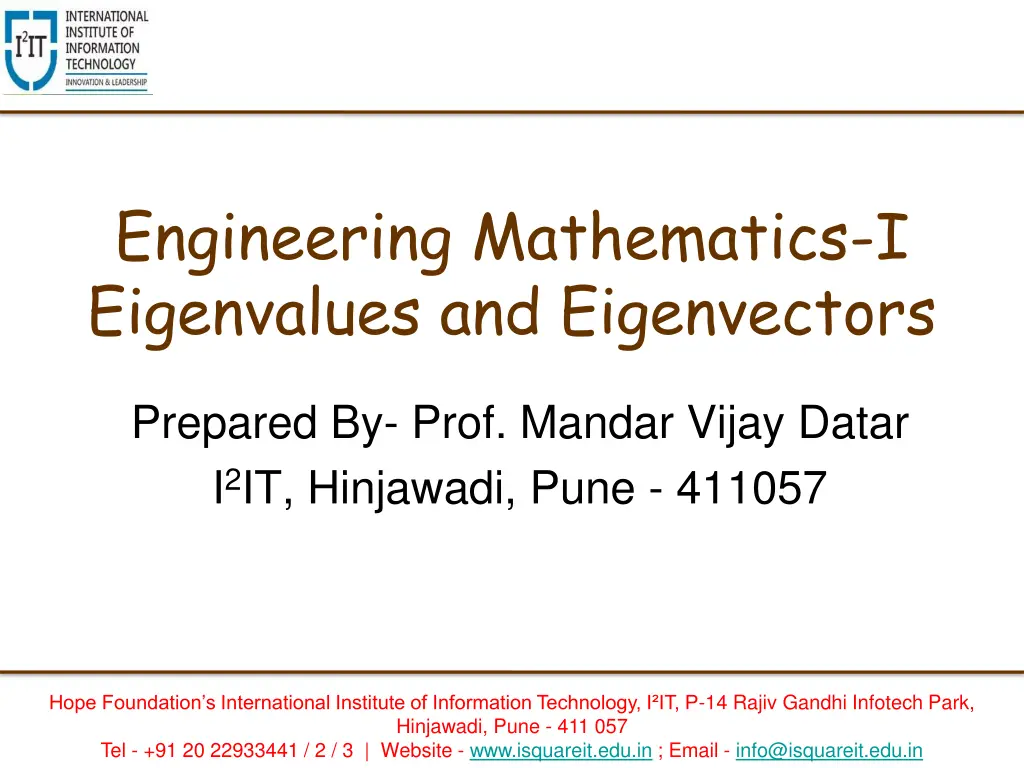 engineering mathematics i eigenvalues