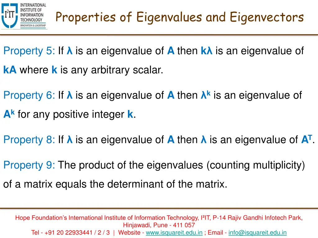 properties of eigenvalues and eigenvectors 1