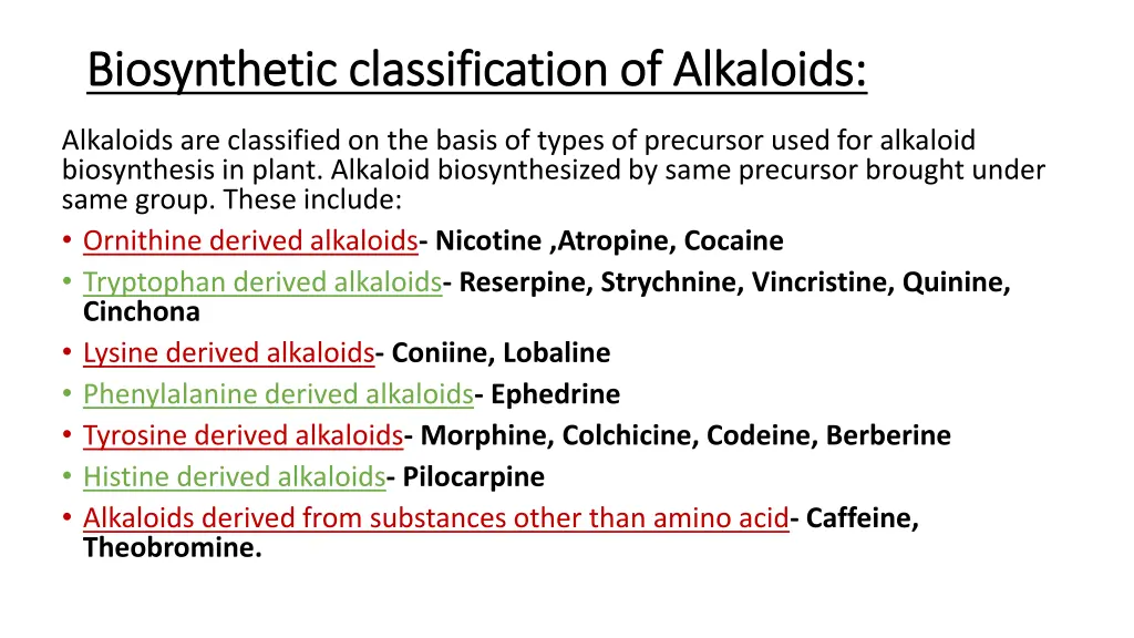 biosynthetic classification of alkaloids