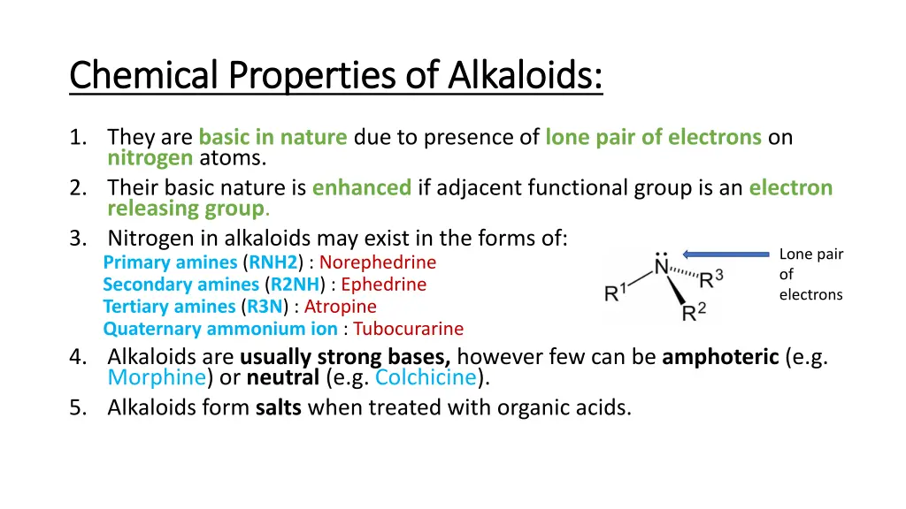 chemical properties of alkaloids chemical
