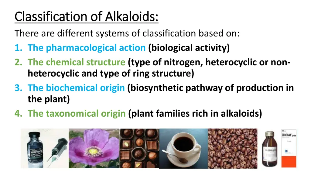 classification of alkaloids classification
