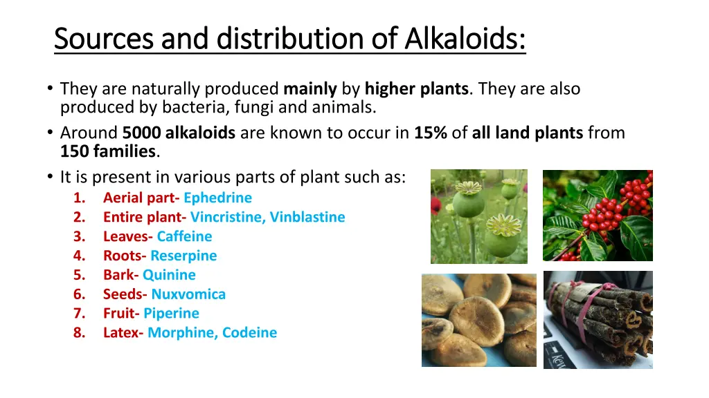 sources and distribution of alkaloids sources