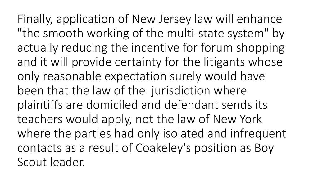 finally application of new jersey law will