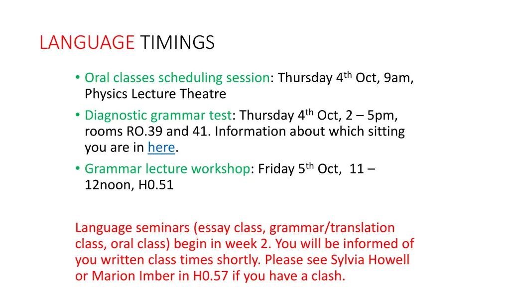 language timings