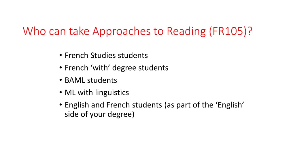 who can take approaches to reading fr105