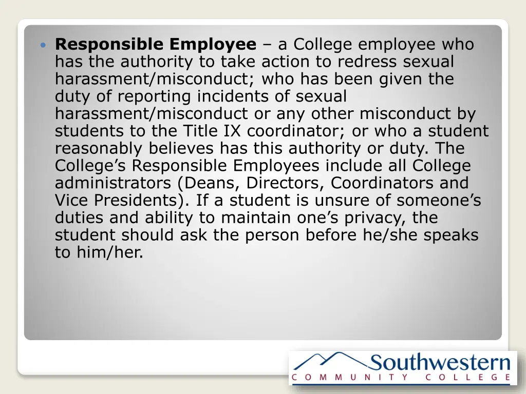 responsible employee a college employee