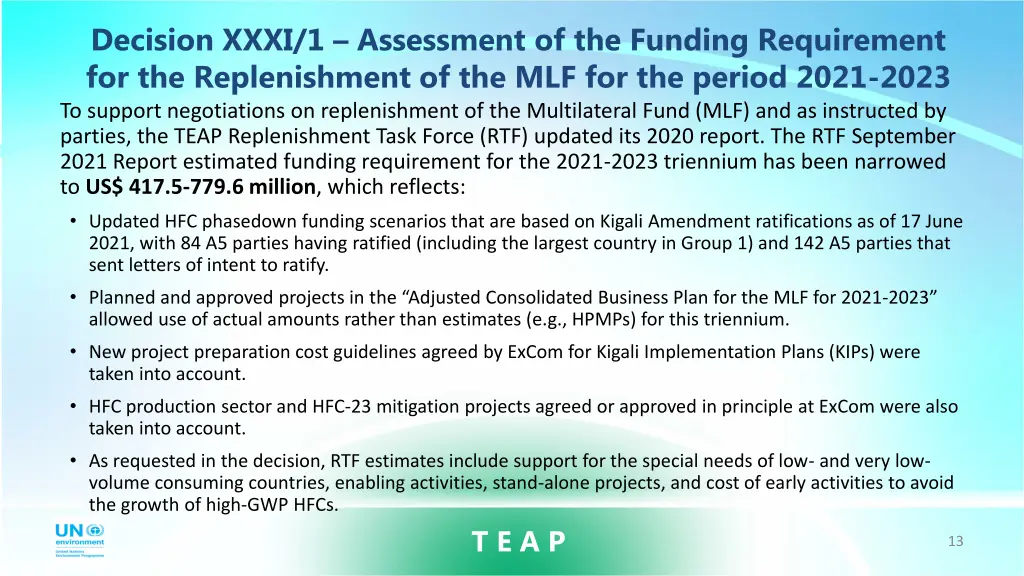 decision xxxi 1 assessment of the funding