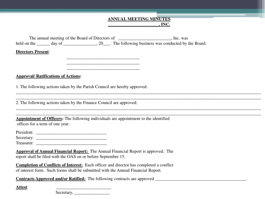 annual meeting minutes inc