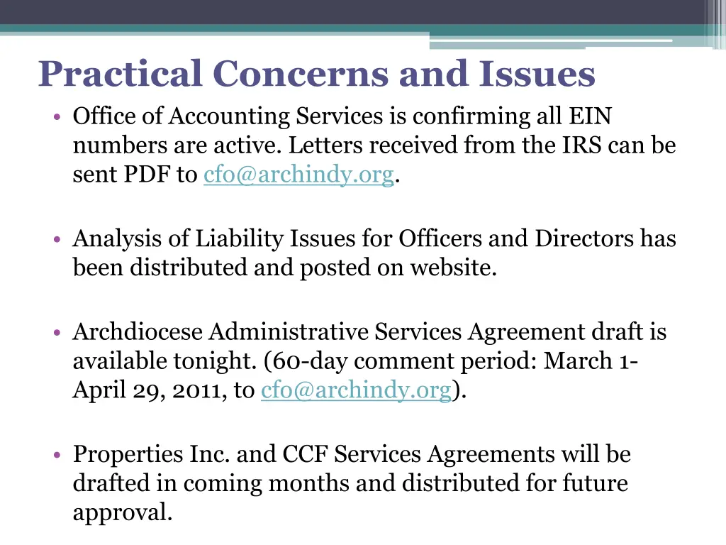 practical concerns and issues office
