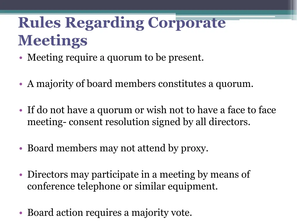 rules regarding corporate meetings meeting