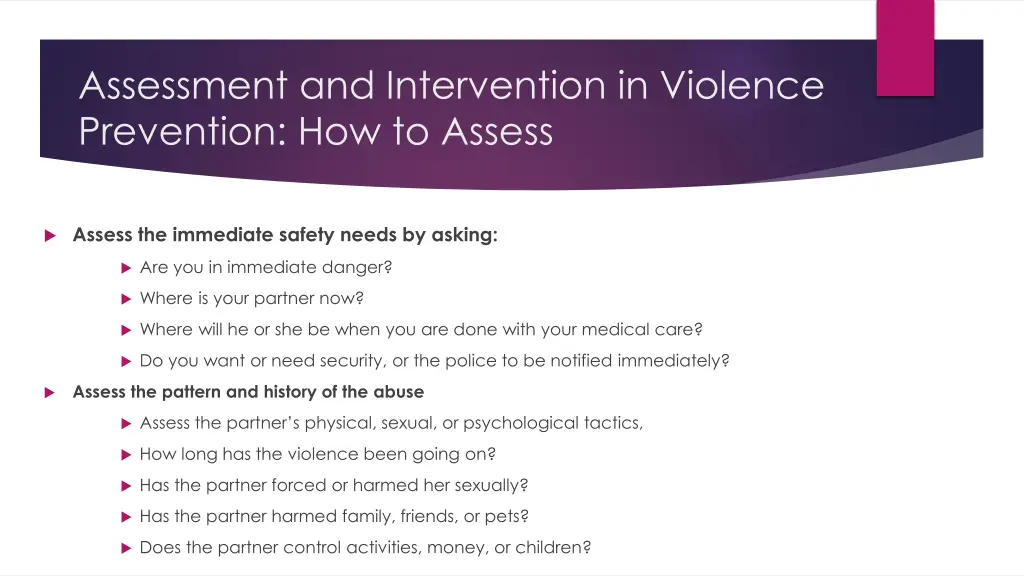 assessment and intervention in violence 2