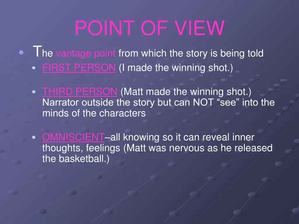 point of view t he vantage point from which