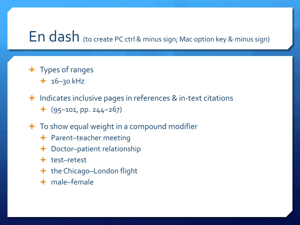 en dash to create pc ctrl minus sign mac option