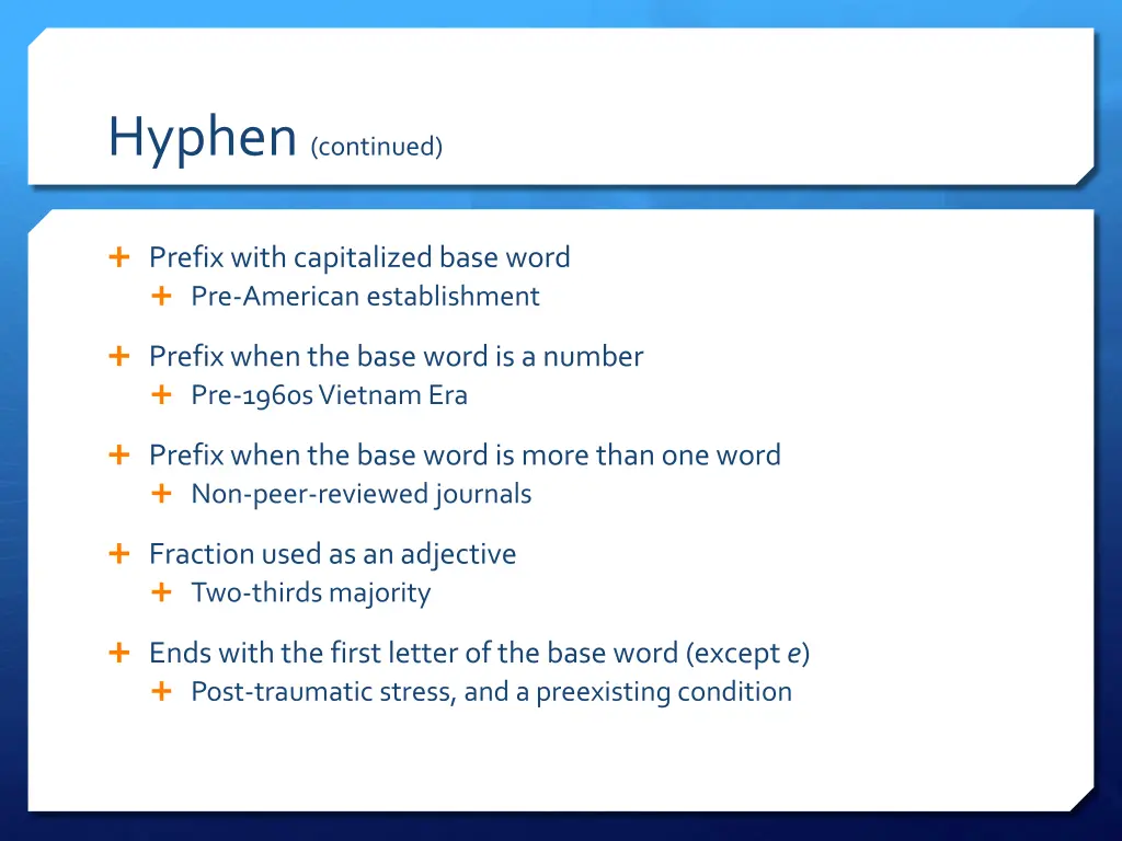 hyphen continued