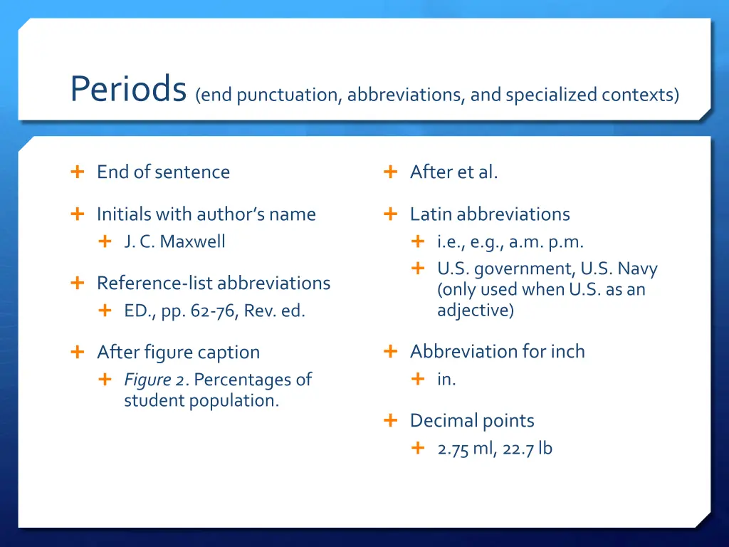 periods end punctuation abbreviations