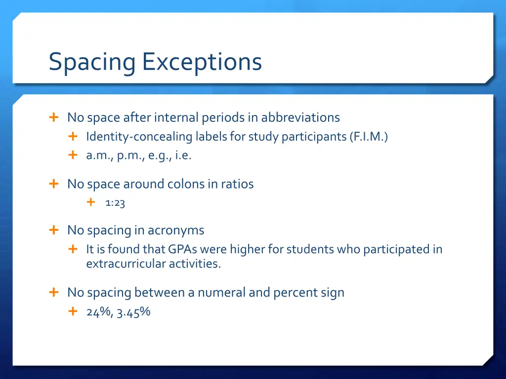 spacing exceptions