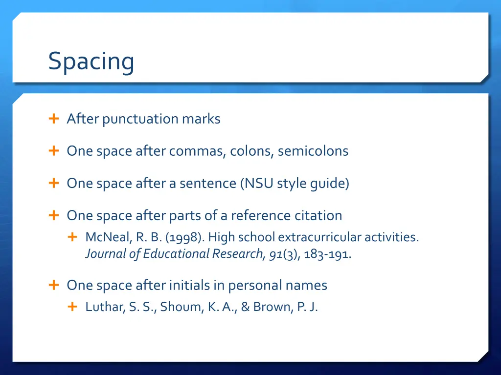 spacing