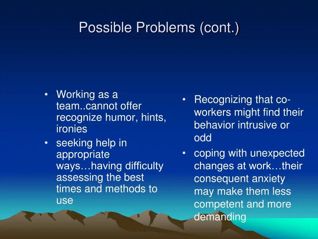 possible problems cont