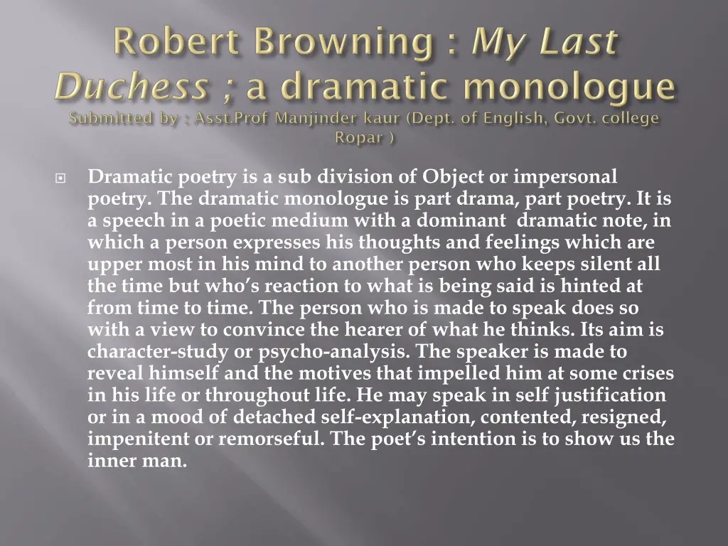dramatic poetry is a sub division of object