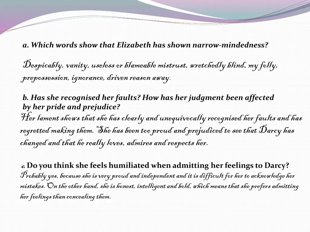 a which words show that elizabeth has shown