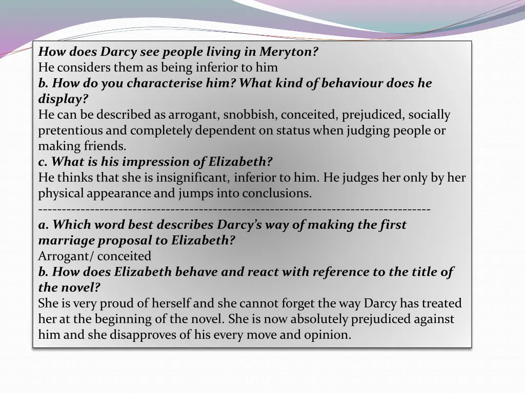 how does darcy see people living in meryton
