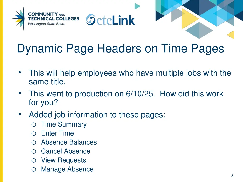 dynamic page headers on time pages