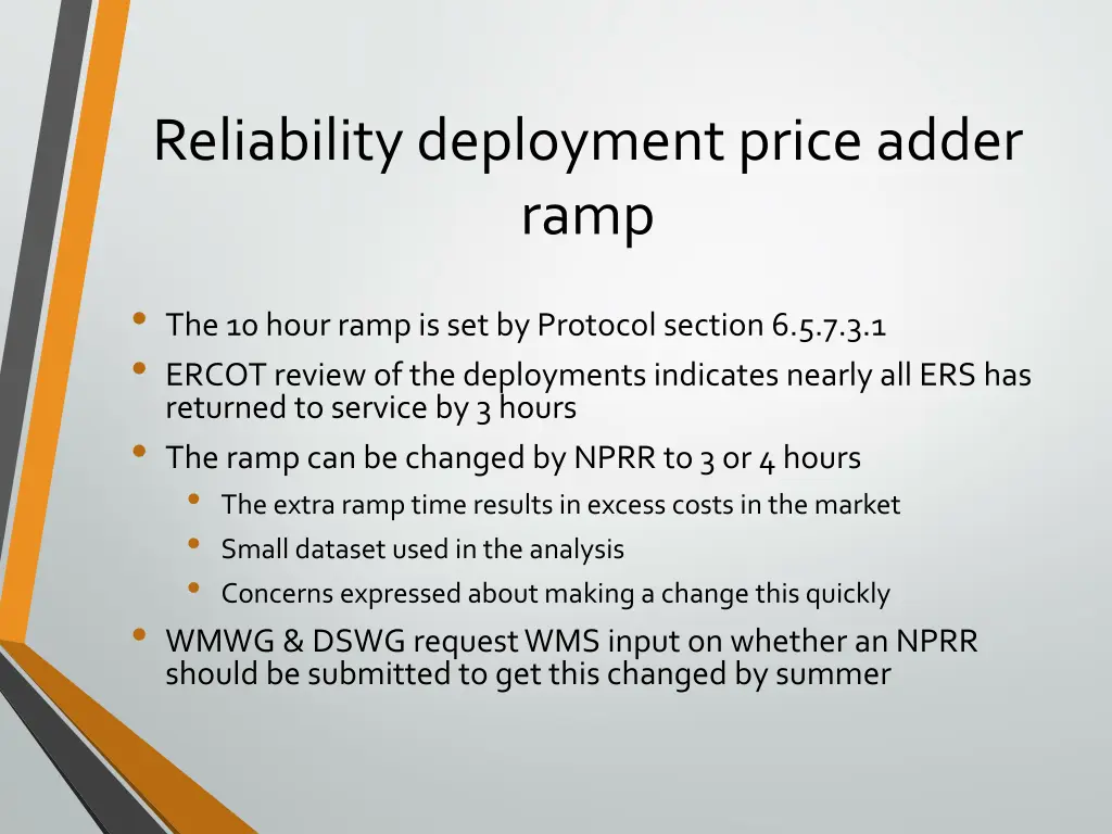 reliability deployment price adder ramp