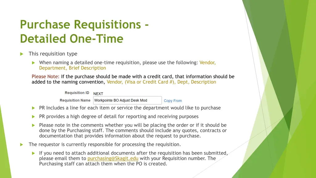 purchase requisitions detailed one time