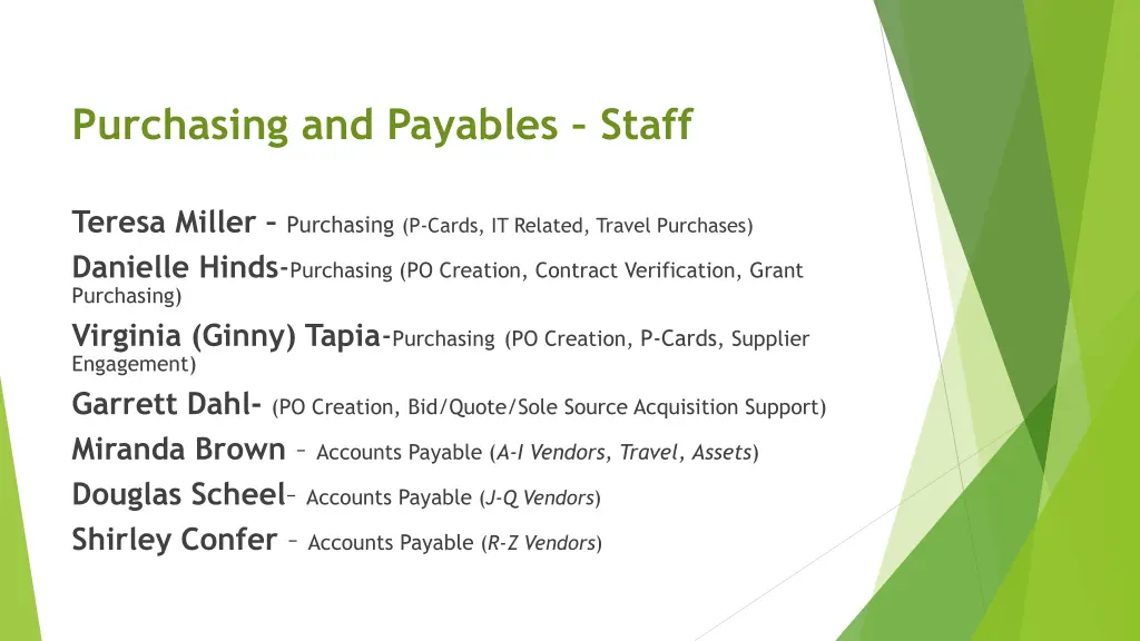 purchasing and payables staff